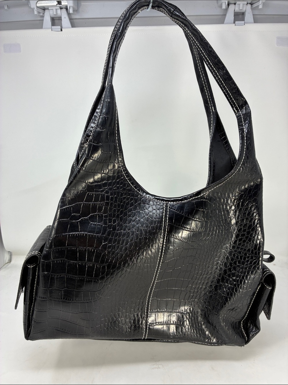 Villager Black Croc-Embossed Shoulder Bag
